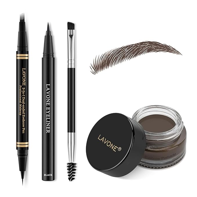 Eyebrow Pen Makeup Kit, with 4 Tip Waterproof Microblading Eyebrow Pencil, Eyeliner, Eyebrow Pomade and Dual-ended Eyebrow Brush, Brow Pencil Eyebrow Kit for Natural Looking - Medium Brown-Velvo Beauty