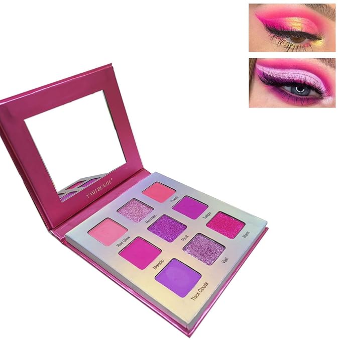 Highly Pigmented Eyeshadow Palette, 9 Color Bright Eye Makeup Palette Colorful Matte Eye Shadow Palettes Long Lasting Waterproof Cruelty-free, Rainbow (Pink)-Velvo Beauty