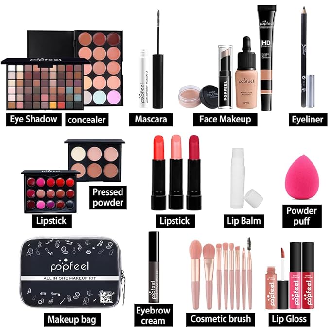 28 Pieces Makeup Kit for Women Full Kit, Eyeshadow Palette,Lip Gloss Set,Lipstick,Blush,Foundation,Concealer,Mascara,Eyebrow Pencil,Include Makeup Brush Set,Professional Makeup Kit for Teens-Velvo Beauty