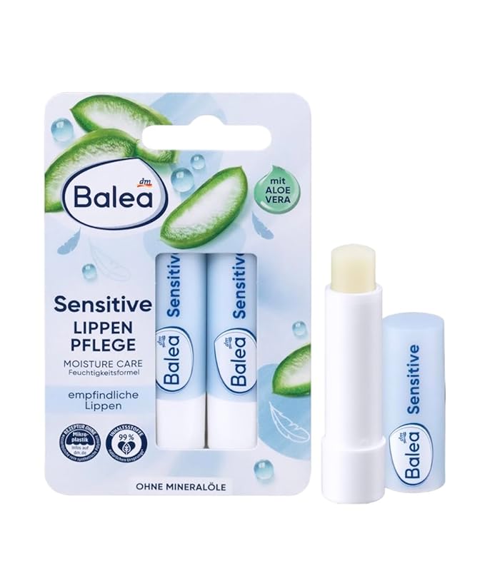 Balea Lip Care Sensitive, Moisturizing Lip Balm with Aloe Vera 9.6 g (pack of 2) - German product-Velvo Beauty