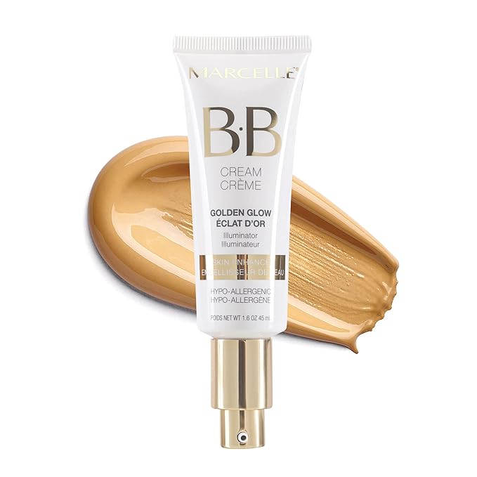Marcelle BB Cream Golden Glow, Universal Shade, Tinted Moisturizer, Skin Enhancer, Illuminator, Beauty Balm, Non-Comedogenic, Paraben-Free, Oil-Free, Hypoallergenic, Cruelty-Free, 1.5 fl oz-Velvo Beauty