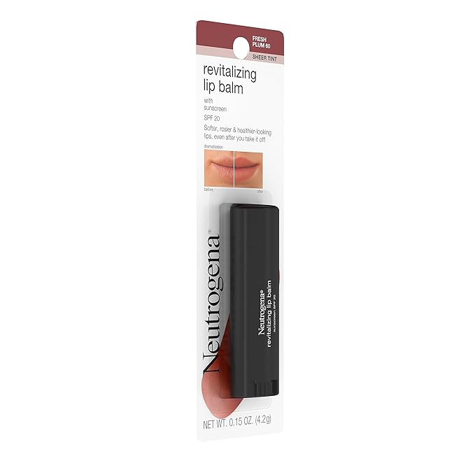 Neutrogena Revitalizing and Moisturizing Tinted Lip Balm with Sun Protective Broad Spectrum SPF 20 Sunscreen, Lip Soothing Balm with a Sheer Tint in Color Fresh Plum 60,.15 oz (Pack of 2)-Velvo Beauty
