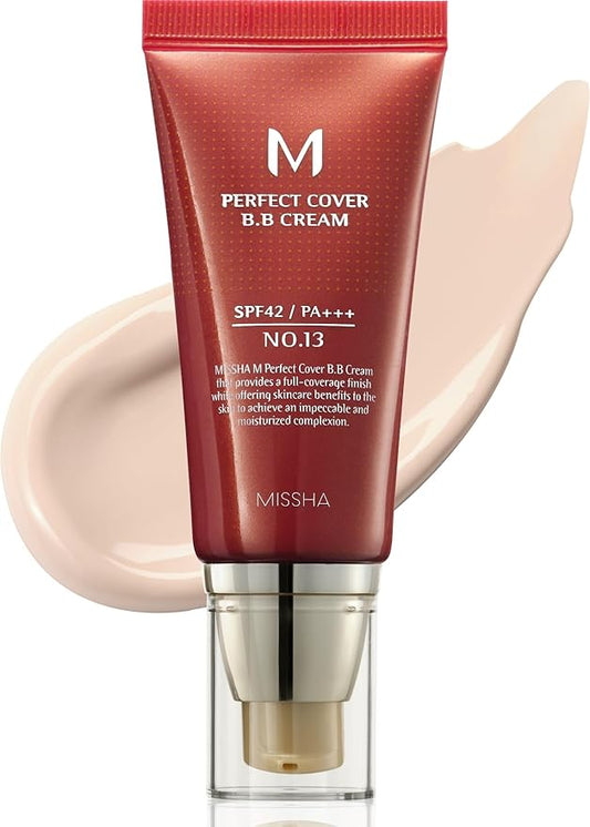 MISSHA M Perfect Cover BB Cream No.13 Bright Beige - Fair with Cool Undertone SPF 42 PA +++ 1.69 Fl Oz - Tinted Moisturizer with SPF-Velvo Beauty