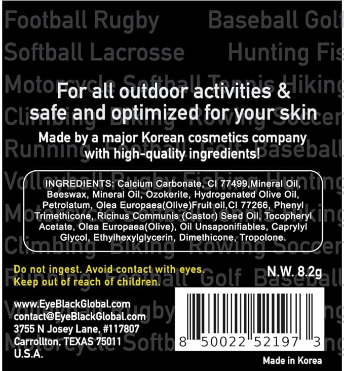 Eye Black, Pro Sports, Grease Stick Tube, Reduce Glare, Face Painting, Long Lasting, Skin Safe, Net 8.2g (1 Pack)-Velvo Beauty
