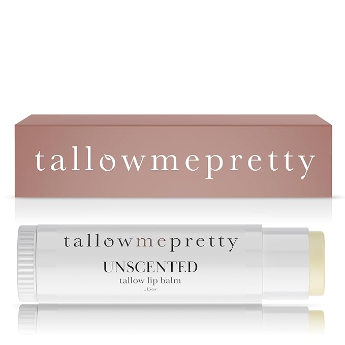 Unscented Lip Balm, Ultra-Soothing, Deeply Hydrating Tallow Lip Balm with Grass Fed Beef Tallow, Beeswax, Jojoba Oil & More, Non Toxic Lip Care, Made in the USA, 0.15 Oz.-Velvo Beauty