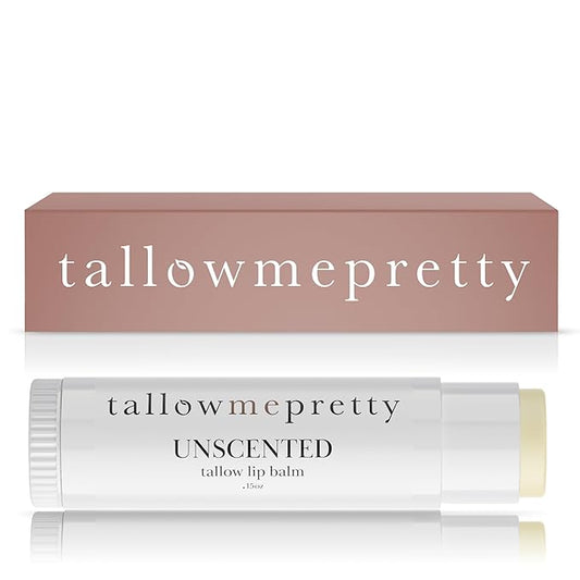 Unscented Lip Balm, Ultra-Soothing, Deeply Hydrating Tallow Lip Balm with Grass Fed Beef Tallow, Beeswax, Jojoba Oil & More, Non Toxic Lip Care, Made in the USA, 0.15 Oz.-Velvo Beauty