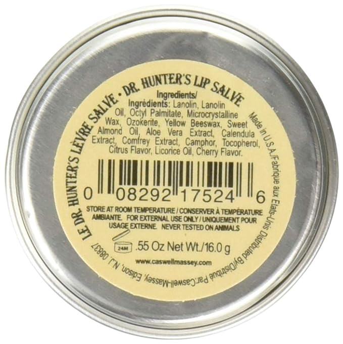 Dr. Hunter’s Lip Salve - All Natural Lip Balm And Moisturizer For Dry, Cracked And Chapped Lips - 0.55 Ounce-Velvo Beauty