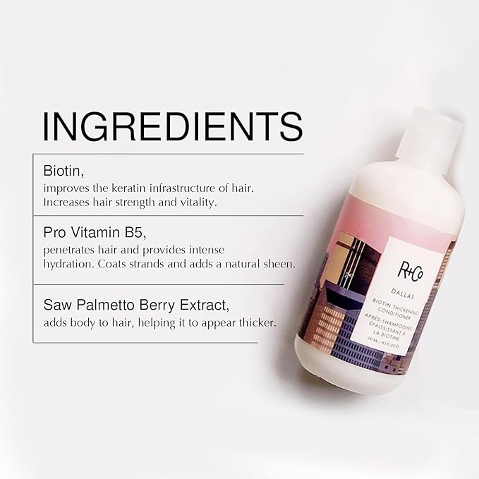 R+Co Dallas Biotin Hair Thickening Shampoo and Conditioner Set (8.5 Oz) + Deluxe Sample (.5 Oz) | For Hair Growth | Sulfate-Free | Vegan + Cruelty-Free |-Velvo Beauty