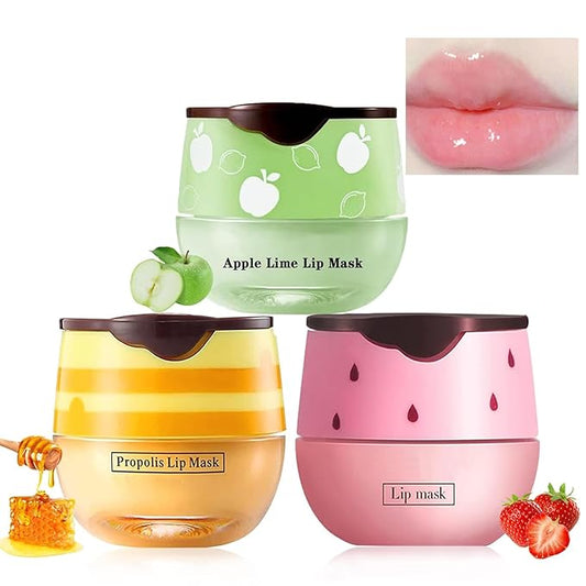 3 Pcs Bee Lip Balm Honey Pot,Honey Strawberry Lime Lip Mask,Lip Balm Moisturizing Lip Sleep Mask with Stick Hydrating & Prevention Dry and Cracked (Honey Strawberry Lime)-Velvo Beauty