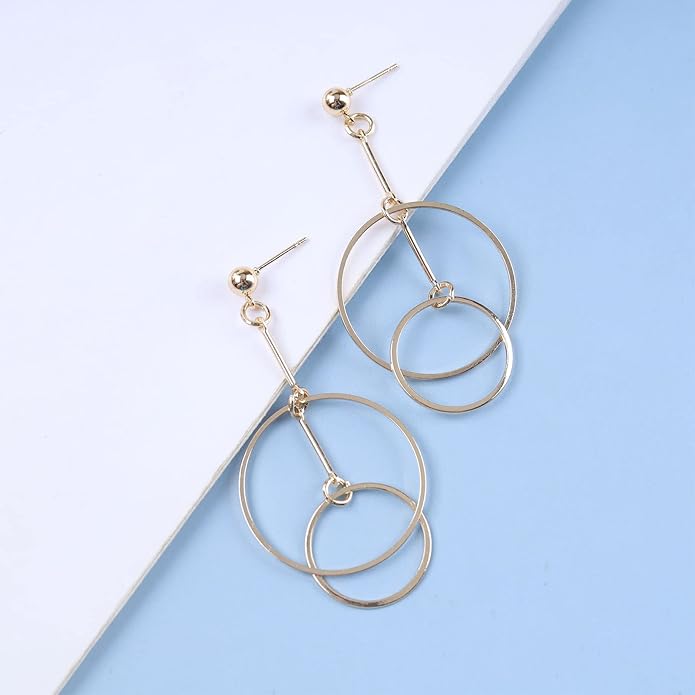 Vintage Hollow Circle Dangle Earrings Exaggerated Circle Drop Earrings Large Circle Hoop Earrings Gold Bar Earrings Jewelry for Women-Velvo Beauty