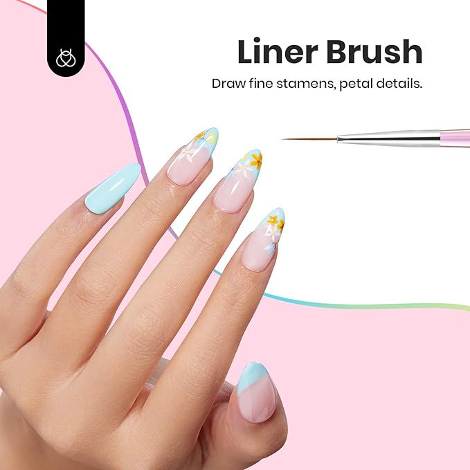 Beetles Nail Art Brushes Set for Gel Polish 3 Pcs Nail Art Design Pen and One White Painting Gel All-in-One Petal Brush Kit Flower DIY with Palette Dotting Manicure Tool Set-Velvo Beauty