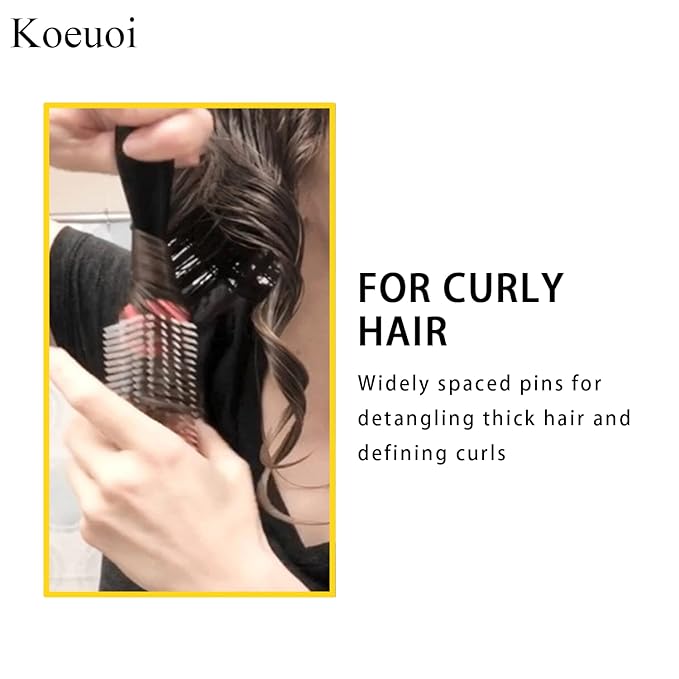 Classic Styling Curly Hair Brush. 9 Row Black Brush for Detangling, Separating, Shaping. For Women and Men Wet or Dry Hair.-Velvo Beauty