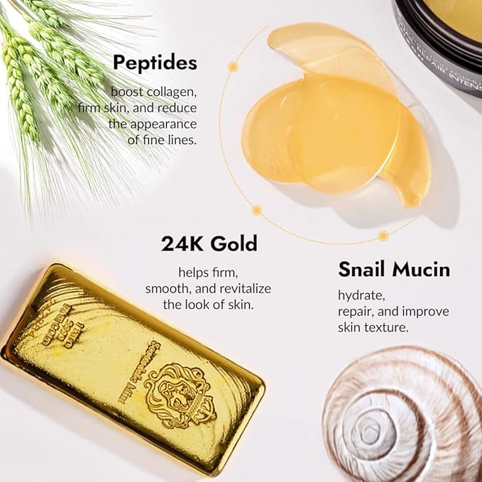 MIZON 24K Gold and Snail Mucin Hydrogel Under Eye Patches for Puffy Eyes Dark Circles Moisturizing Fine Lines Korean Skincare Pack of (Pack of 2, 120 Pairs)-Velvo Beauty