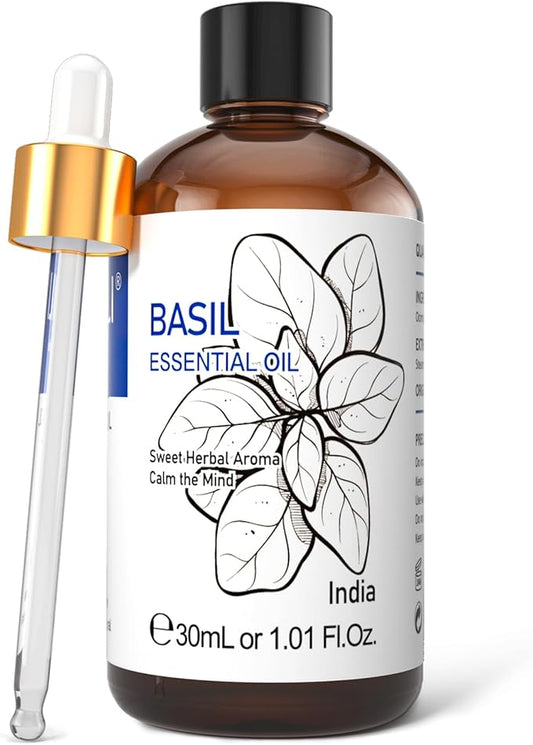 HIQILI 1 Fl Oz Basil Essential Oil, 100% Pure Undiluted for Skin, Diffuser - 30ml-Velvo Beauty