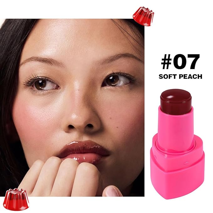 Cooling Water Jelly Tint Stick，Multi-Use Juicy Love Blush, 3-In-1cheek Blush & Eyeshadow & Lip Tinted Long-Lasting Moisture Stick，Bouncy Jelly Texture，Creates A Moist Watercolor Effect (#07, 0.32oz)-Velvo Beauty