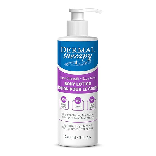 Dermal Therapy Extra Strength 5% AHA 10% Urea Body Lotion - Healing for Extremely Dry, Cracked Skin - Fragrance-Free - Sensitive Skin, Diabetes & Medication-Induced Dryness - 8 fl oz / 240 ml-Velvo Beauty