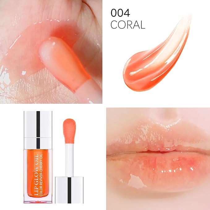 Hydrating Lip Glow Oil Moisturizing Plumping Lip Tint Lip Gloss Transparent Lip Balm Long Lasting Nourishing Repairing Lightening Lip Lines (004# CORAL)-Velvo Beauty