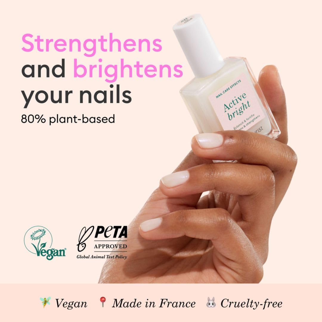 Manucurist Active Bright All in One Nail Perfector: Brightening Treatment Polish & Care - No Lamp - Vegan & Made in France - White Nail Polish - Nail Whitener & Brightener - Nail Strengthener-Velvo Beauty