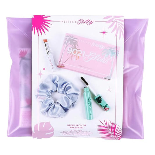 Petite ’N Pretty Dream in Color Makeup Set for Kids, Teens, Tweens - 3-in-1 Eye & Cheek Palette (Blush, Eyeshadow, Highlighter) with Brush, Lip Gloss Balm, Feather Stretch Mascara & Satin Scrunchie-Velvo Beauty