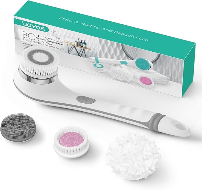VOYOR Electric Body Brush Back Scrubber for Shower Rechargeable Exfoliating Bath Brush Powered Shower Brush with Non-Slip Long Handle Deep Cleansing, Exfoliation, Massaging Spin Brush BC100 (Gery)-Velvo Beauty