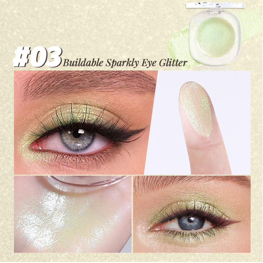 Light Green Cream Glitter Shimmer Metallic Eyeshadow Palette Makeup, Natural Single Mini Instant Holographic Eyeshadow For Women Halloween Birthday Party Wear, Sombras Crema Para Ojos-Velvo Beauty