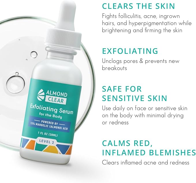 Level 2 Serum | Mandelic Acid Body Serum for Acne, Folliculitis, Aging Skin, Ingrown Hairs, Dark Spots on Face, Chest, Butt, Back, Thighs, Arms | 4 oz-Velvo Beauty