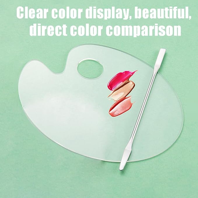 2 Pcs Acrylic Cosmetic Makeup Palette + 1 Pc Makeup Spatula, Makeup Mixing Tray Apply for Foundation Nail Art Beauty Salon Color Cream Liquid Mixing Art Palette-Velvo Beauty