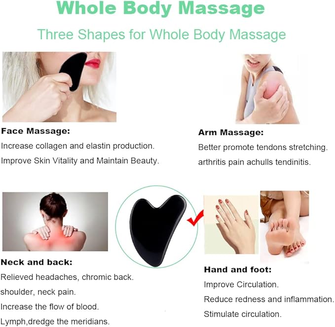 Ditind Gua Sha Facial Tools, Black Obsidian Gua Sha Massage Tool, Natural Jade Guasha Tool for Face and Body Skin Massage. Gua Sha Set for SPA Acupuncture Therapy, Trigger Point Treatment.-Velvo Beauty