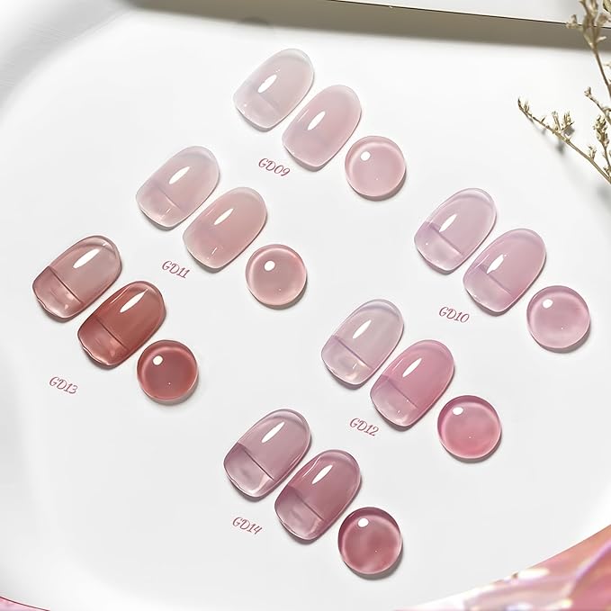 JODSONE 6PCS Jelly Gel Nail Polish Set 6Colors 10ml Long Lasting Neutral Nude Pink Pale Purple Jelly Gel Polish Art for Nail and Salon Need U V Lamp-Velvo Beauty