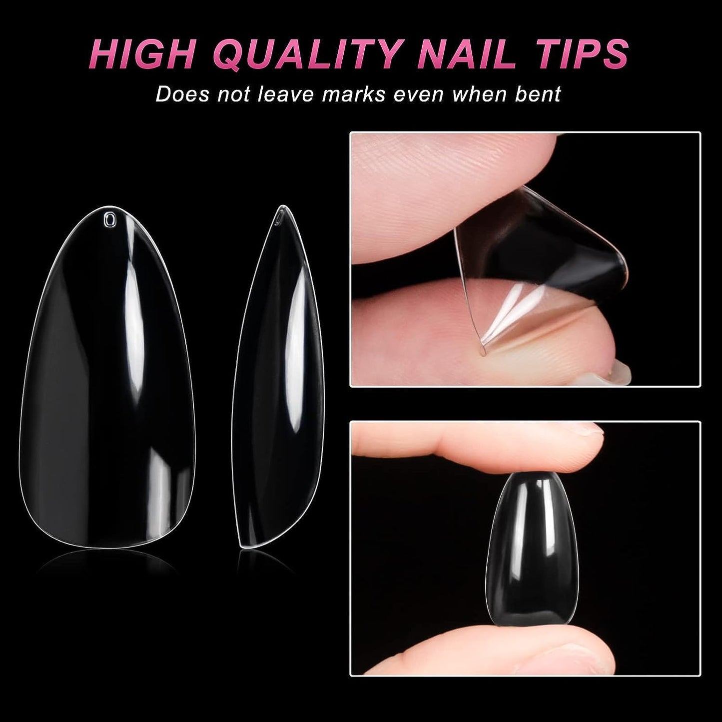 1000PCS Short Almond Nail Tips - Acrylic Nails Tips, ToouYoun 10 Sizes Soft Gel Full Cover Nail Tips with Box for Nail Art Salons and Home DIY-Velvo Beauty