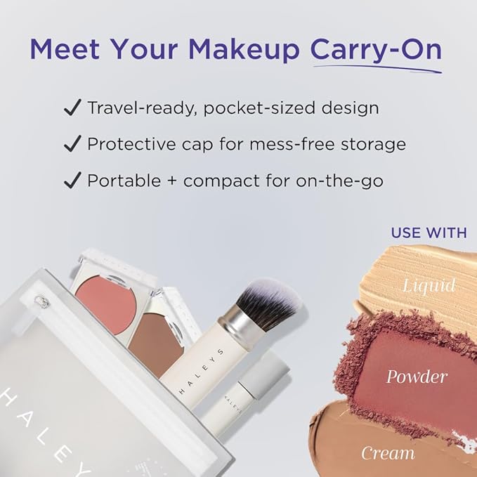 HALEYS Retractable Face Brush, VEGAN Dense, Angled Bristles & Adjustable Sleeve, Portable Makeup Brush for Quick, Easy Streak-Free Blending of Liquids, Creams, Powders, Travel-friendly Mess-Free Cap-Velvo Beauty