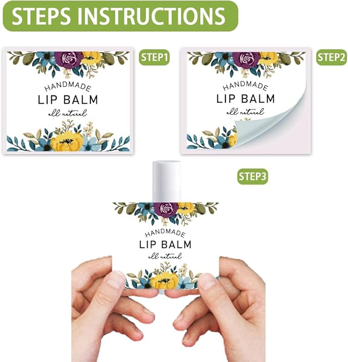 OLYCRAFT 100Pcs 4 Styles Lipstick Tag Stickers Flower Lip Balm Label Sticker 2.1x1.7 inch Self Adhesive Lipstick Labels with Handmade Words for Lip Balm Container Tubes Wrapping Decorations-Velvo Beauty