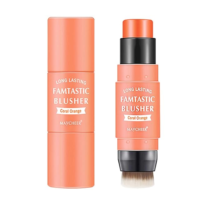 Cream Blush Stick with Brush,3 In 1 Cheek Blush & Lip Tint & Eyeshadow Makeup Stick,Long Lasting Waterproof Cheeks Cream Blush Makeup,Easy To Apply,for All Skin Tones #03-Velvo Beauty