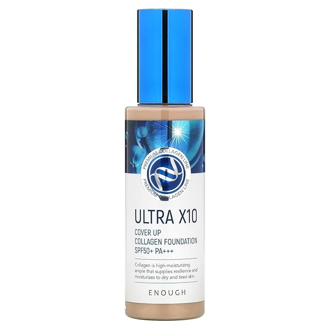 Enough Ultra X10 Cover Up Collagen Foundation, SPF50+ PA+++, 13 Light Beige, 3.53 oz (100 g)-Velvo Beauty
