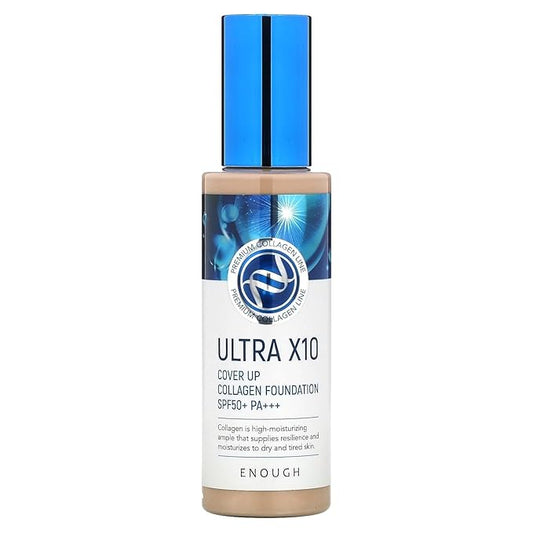 Enough Ultra X10 Cover Up Collagen Foundation, SPF50+ PA+++, 13 Light Beige, 3.53 oz (100 g)-Velvo Beauty