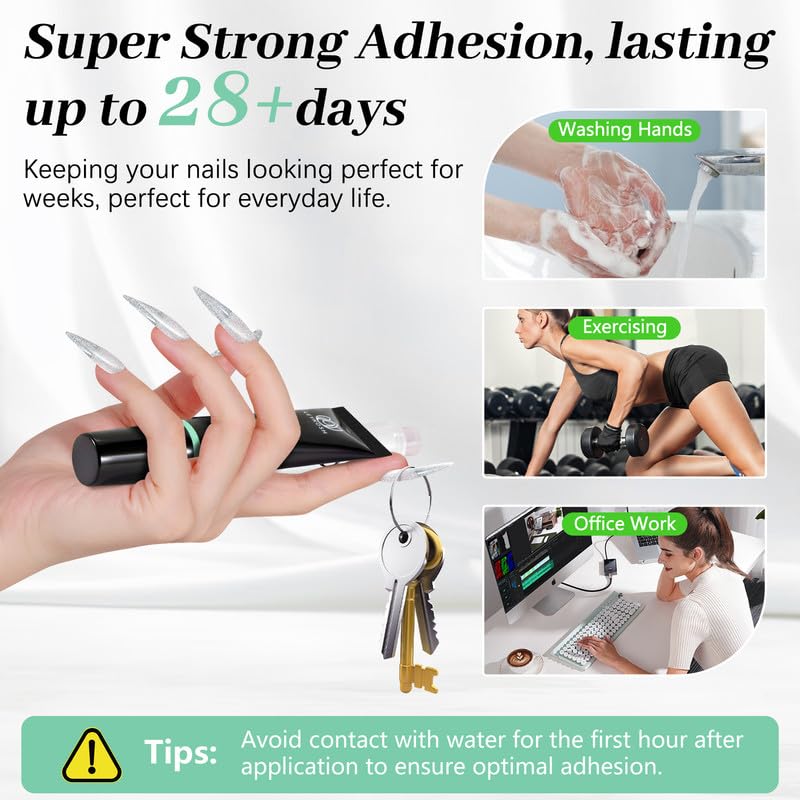 Nail Glue for Press Ons 10g & 5ml 2 in 1 Remover Pen Set, Quick Drying Semi Solid Glue on Nails No Lamp Needed Long Lasting 28+ Days, Gentle Removal Fake Acrylic Nail Tips Not for Gel Polish Base Coat-Velvo Beauty