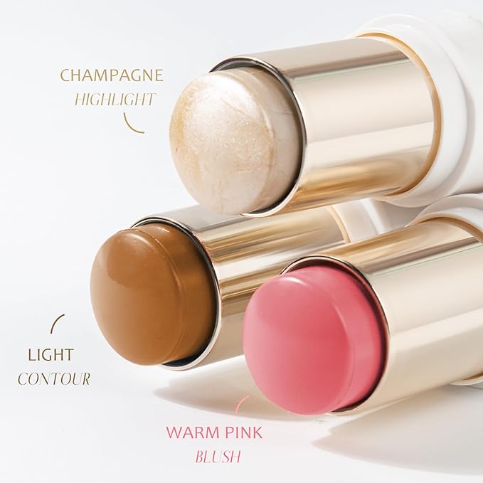Trio Contour Sticks Set, Highlighter Stick & Bronzer Stick & Blush Stick For Cheek+Lip,Highlight and Contour to Create a Natural Dewy Makeup Look for Light | Set of 45g/1.6fl.oz-Velvo Beauty