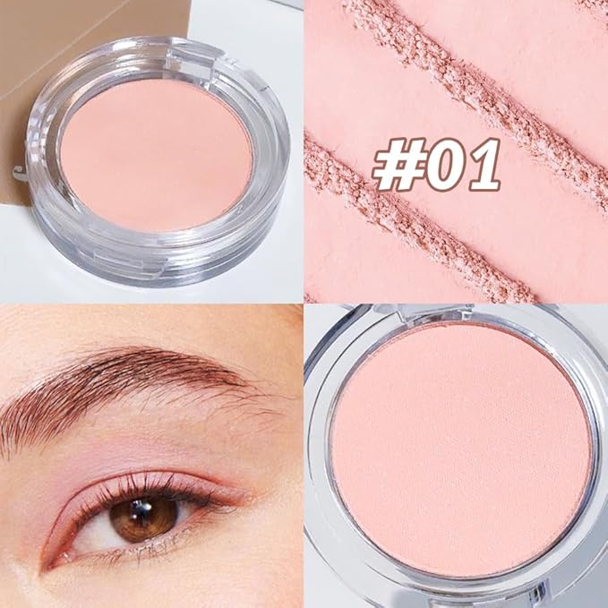 Single Mini Pressed Eyeshadow Makeup Palette, Nude Pink Sparkle Shimmer Glitter Monochrome Cream Eye shadows Palette Brightener Makeup for Older Women, Pigmented Waterproof 01#-Velvo Beauty