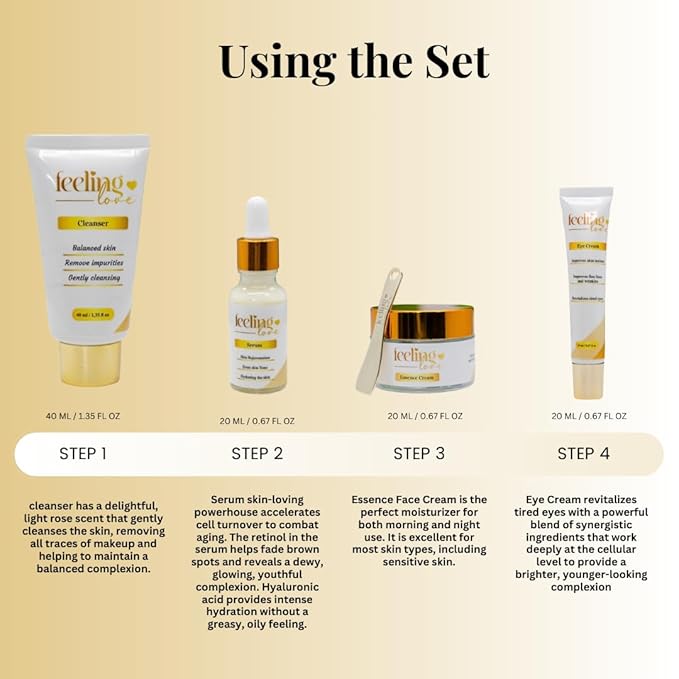 Introducing our exclusive Skincare Set: Cleanser, Serum, Essence Cream, and Eye Cream - Experience the Ultimate 4-Step Natural Beauty Routine for Achieving Radiant, Glowing Skin.-Velvo Beauty
