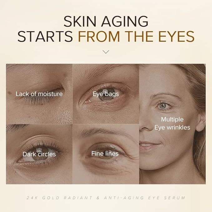 AKARY 24K Gold Eye Serum, Under-eye Firming Serum for Reduces Puffy Eyes, Dark Circles, Fine Lines, Under Eye Bags, Tightening, Hydrating Face Serum, Treatment for Skin Care with Nicotinamide and Vitamin E-Velvo Beauty