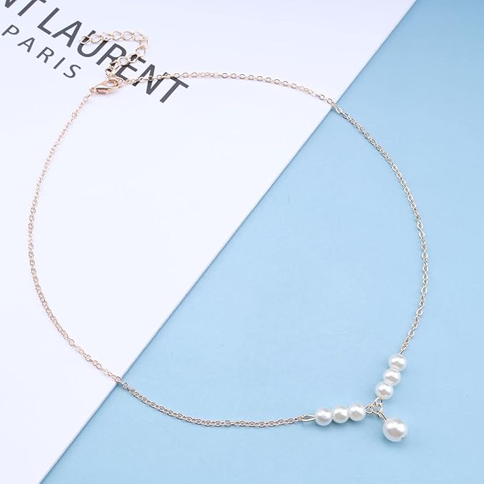 Vintage Pearl Pendant Necklace Gold Pearl Beads Necklace Freshwater Cultured Pearl Chain Necklace Pearl Bar Necklace Chain Jewelry for Women and Girls-Velvo Beauty