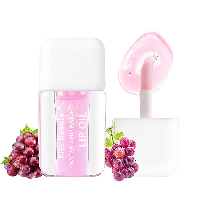 Plumping Lip Oil,Lip Gloss Hydrating Tinted Lip Balm Lip Care Transparent Toot Lip Oil Tinted Lip Glow Oil Long Lasting Nourishing Non-sticky Repairing Lightening Lip Lines Shine Primer Lip Tint（Grape)-Velvo Beauty