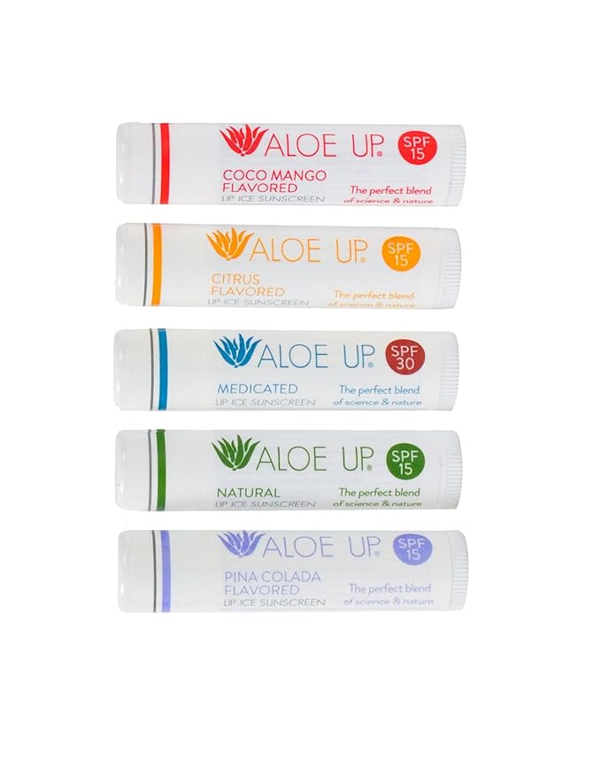Aloe Up Lip Ice - Lip Balm 5-Pack - Includes SPF 15 Lip Balms and an SPF 30 Medicated Lip Balm - With Natural Moisturizing Oils and Hydrating Aloe Vera Gel - Alcohol-Free - Assorted Lip Care Pack-Velvo Beauty