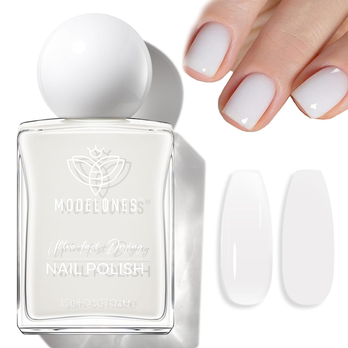 modelones Milky White Nail Polish, 15 ml Jelly Milky White Sheer Clear Nail Polish, Quick Dry Nail Lacquer Strengthener Long Last Nail Art DIY Manicure Gift for Women Girls 0.5 Fl Oz-Velvo Beauty