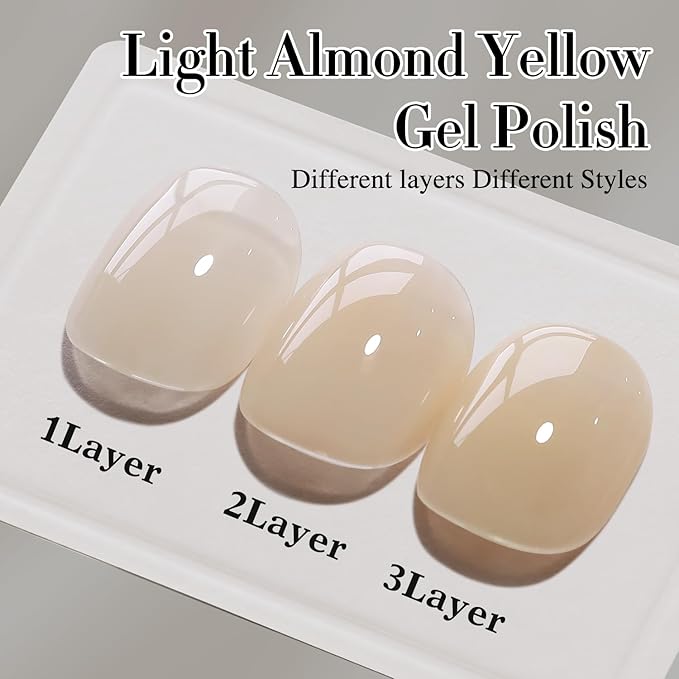 Double Rhythm 0.50 OZ Translucent Gel Polish Same Color Same Bottle Sheer Pastel Neutral Natural Milky 15 ML Jelly UV Nail Art DIY at Home (Cream Yellow-A1526)-Velvo Beauty