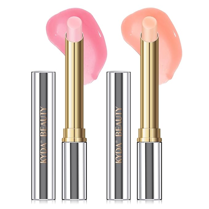 KYDA 2 Colors Tinted Lip Balm, Hydrating Sheer Formula Lip Balm, Natural Glossy Finish, Moisturizing Lip Care Balm for Dry Lips, Pink Candy and Peach Candy-Velvo Beauty
