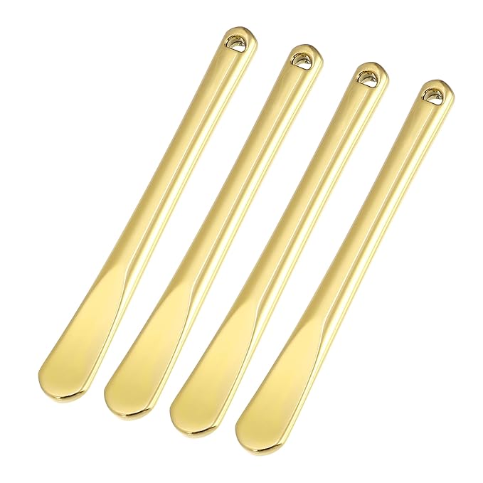 VOCOSTE 4 Pcs Makeup Spatula Mini Spoon, Eye Cream Massage Sticks Beauty Scoop, for Facial Cosmetic Face Cream, Zinc Alloy 2.32"x0.30", Gold Tone-Velvo Beauty