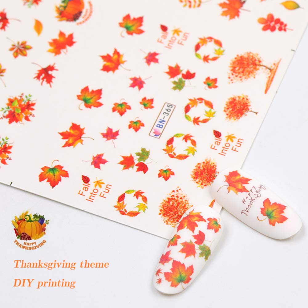 Fall Nail Stickers Autumn Maple Leaf Nail Art Decals Thanksgiving Day Water Decal Transfer Slider Set Turkey Pumpkin Nail Art Foil Stickers Nail Supplies Accessories Decoration Manicure Tips 12 Design-Velvo Beauty