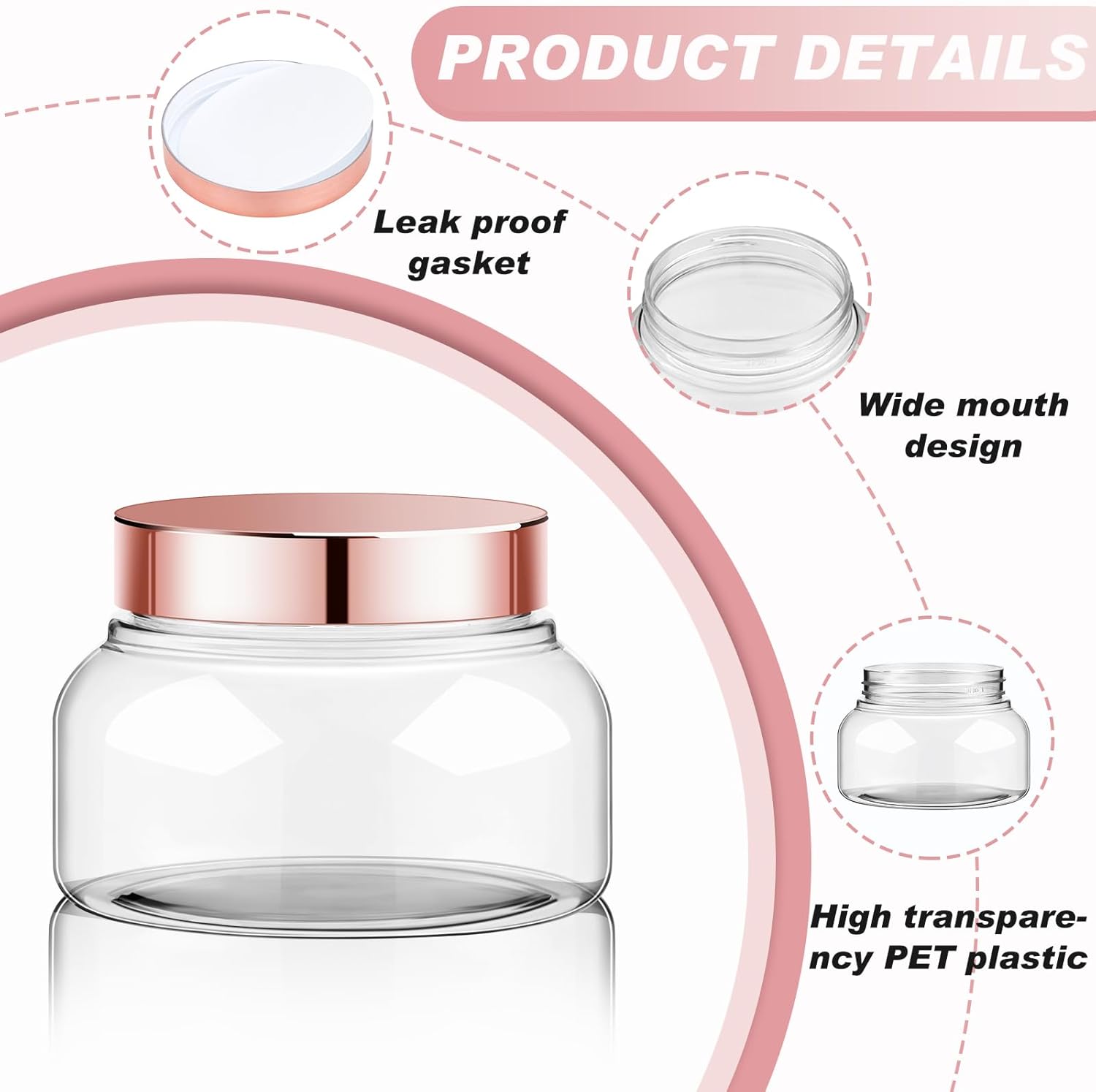 Tessco 24 Pack Plastic Jars with Lids Labels Empty Clear Plastic Jars Round Refillable Cosmetic Containers Body Butter Containers Bulk Sugar Scrub Bottle for Make Up(8 oz,Rose Gold)-Velvo Beauty