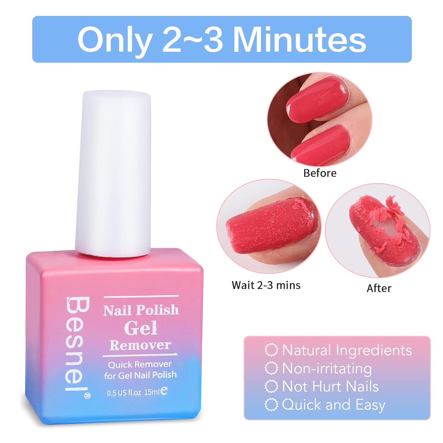 Gel Nail Polish Remover 5 Pack Professional Gel Polish Remover Non-Irritating Quick Easy,Nail Polish Gel Remover Tools Kit Nail File Cuticle Pusher Nail File Grit, No Need For Foil Soaking Or Wrapping-Velvo Beauty